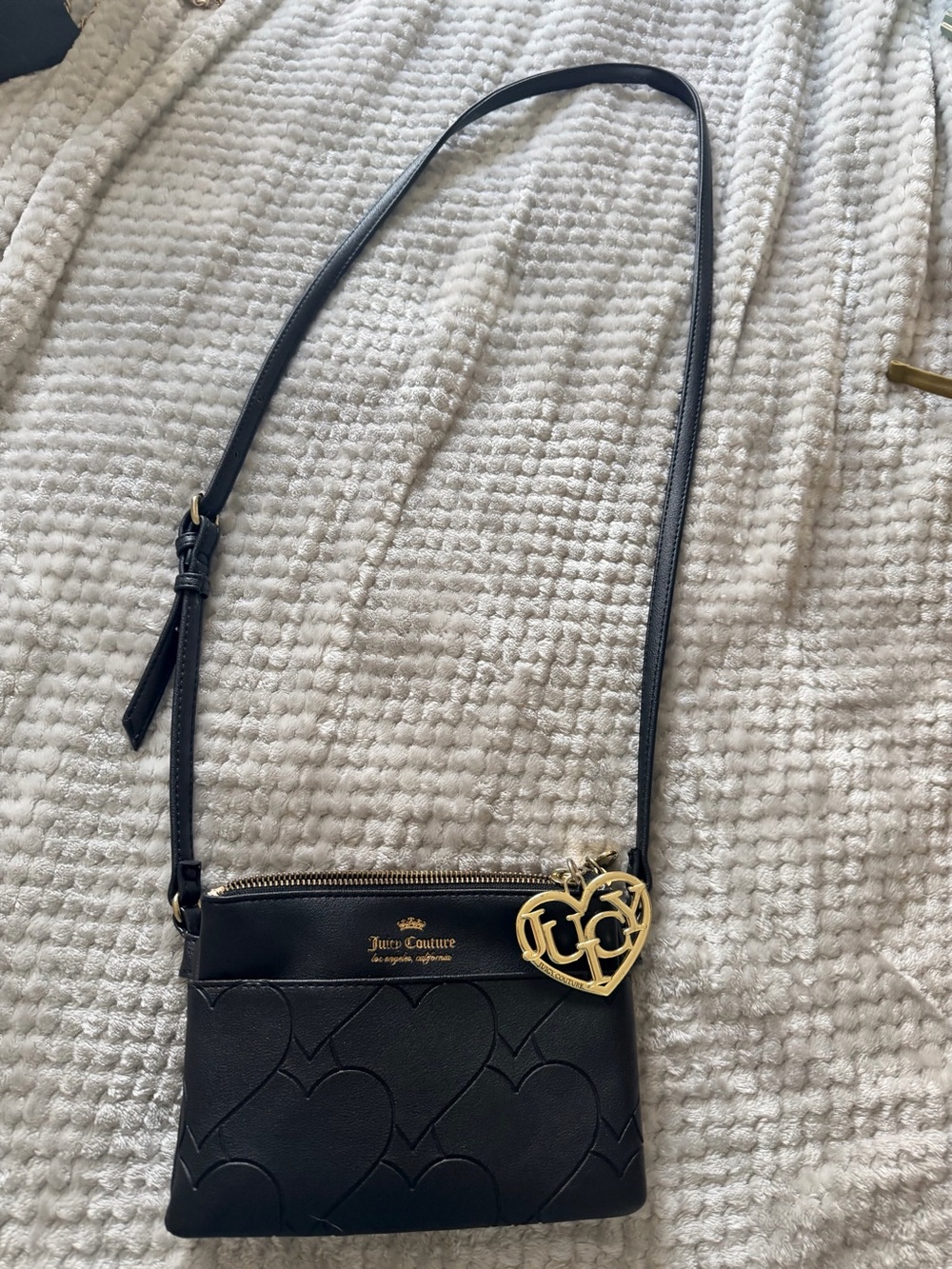 Juicy Couture Black Heart Embossed Crossbody with Gold Charm